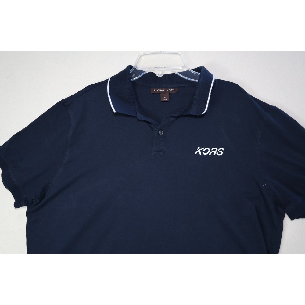 Michael Kors Boys Navy Blue Short Sleeve Logo‎ Polo Shirt XL Tipped Collar